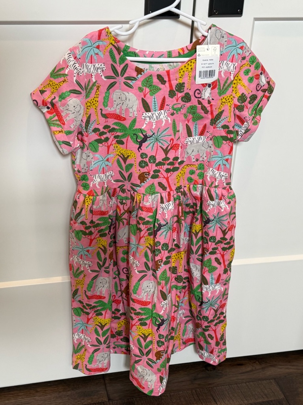 Mini Boden Girls’ Pink Jungle Animal Cotton Dress Size 9-10 NWT